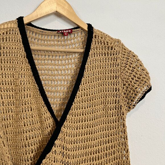 Staud Spritz natural Black Trim Tie Waist Cover-Up Dress Women's Size Medium - Picture 6 of 6